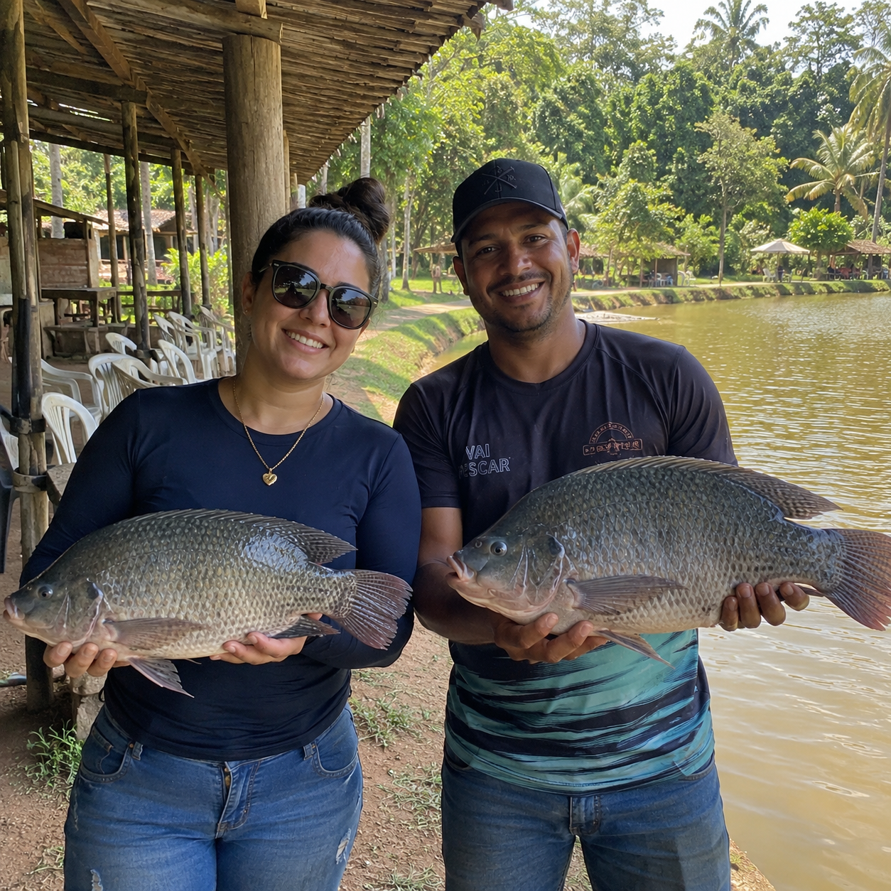 Fernanda e Márcio com 11 tilápias